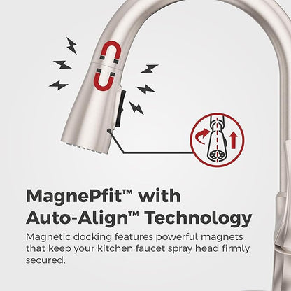 Pfister Miri 2.0 Kitchen Faucet with Pull Down Sprayer and Soap Dispenser, Single Handle, High Arc, NSF Certified, Spot Defense Stainless Steel Finish, F5297MRRGS