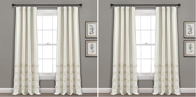 Lush Decor Vintage Stripe Yarn Dyed Cotton Window Curtain Panel Pair, 84" x 40", Neutral (Pack of 2)