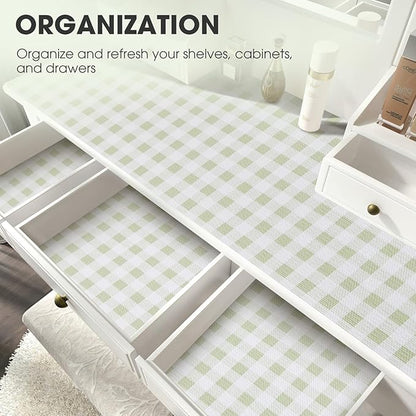 Drawer and Shelf Liner, Non-Slip Kitchen Cabinet Liners Non-Adhesive Thick Strong Grip Waterproof Washable Mats Protect Dresser Shelves Cupboard Bathroom Cabinets, Sage Green, 12 in X 10 FT