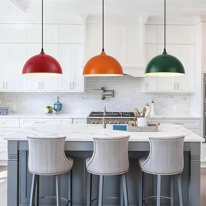 Colorful Pendant Lights, 11.8" Dome Pendant Light 3 Pack, Modern Light Fixtures for Kitchen Island, Adjustable Height Pendant Lighting for Dining Room, Bedroom, Living Room, Hallway, Bar