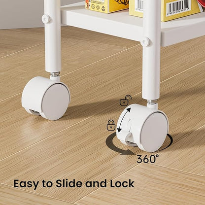 Asgolion Slim Storage Cart, 4-Tier Small Rolling Cart with Wheels, 5.9" Deep, Narrow Bathroom Shelf Trolley for Kitchen, Bathroom, Laundry Room, White Standard 4-Tier (5.9" W x 33.6" H)