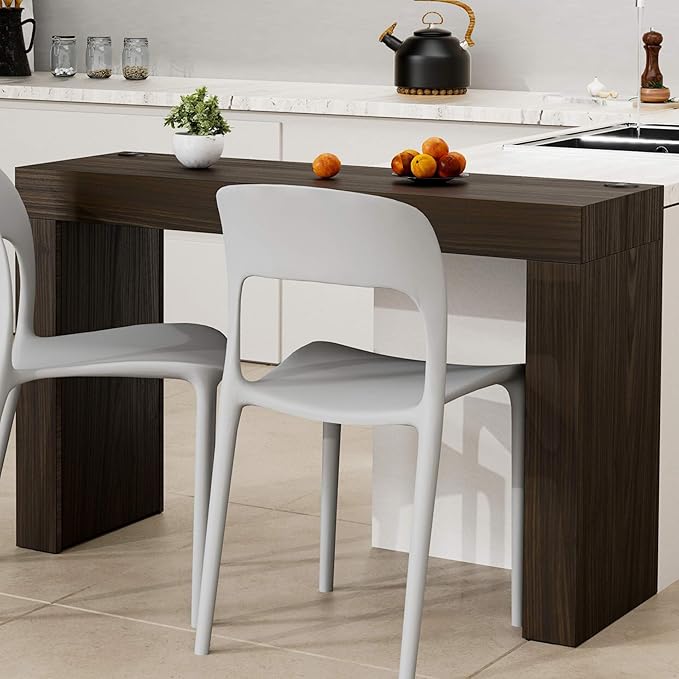 Mobili Fiver, Evolution Dining Table with Two Legs and Wireless Charger 47.2 x 15.7 in, Dark Walnut, Made in Italy