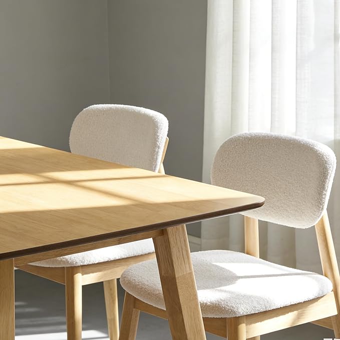 5-piece Dining Table Set for 4 with Chairs, Space Saving Farmhouse Kitchen Table & 4 Upholstered Chairs with Rubber Wood Frame, Mid-Century Modern Dining Room Set (Beige)