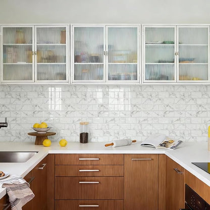 STICKGOO 10-Sheet Subway Tiles Peel and Stick Backsplash, Marble Look Stick on Tiles Kitchen Backsplash (Thicker Design)