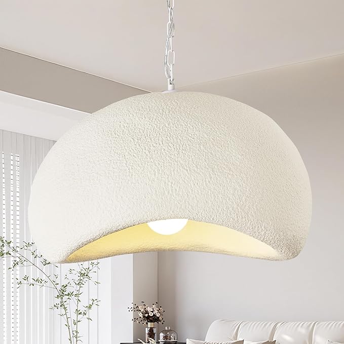 Wabi Sabi Pendant Lights,19.7in White Modern Pendant Light Resin Hanging Lamp Kitchen Island Lighting Modern Japandi Chandelier for Dining Room Hallway Restaurant Foyer