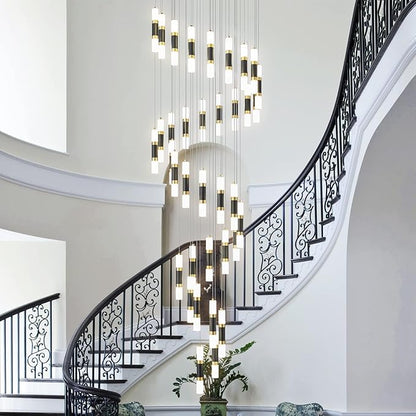 36-Light Modern Chandeliers for Entryway Ceiling Pendant Light Dimmable LED 216W Staircase Large Chandelier Lobby Living Room Foyer High Ceiling Chandelier (Black Gold)