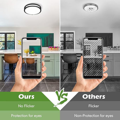 12 Inch Flush Mount Ceiling Lights, 36W 3200LM Black Dimmable Light Fixtures Ceiling Mount, 3000K-5000K Selectable Modern Kitchen Light Fixtures for Stairwell, Balcony, Corridor, Laundry (2-Pack)