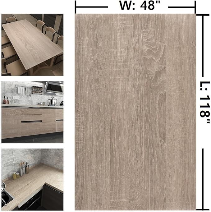 Boobest 48x118inch Extra Wide Light Brown Wood Wallpaper Peel Stick Gray Oak Contact Paper Wood Vinyl Wrap for Cabinets Countertops Furniture Waterproof Bubble Free Design Natural Wood Contact Paper