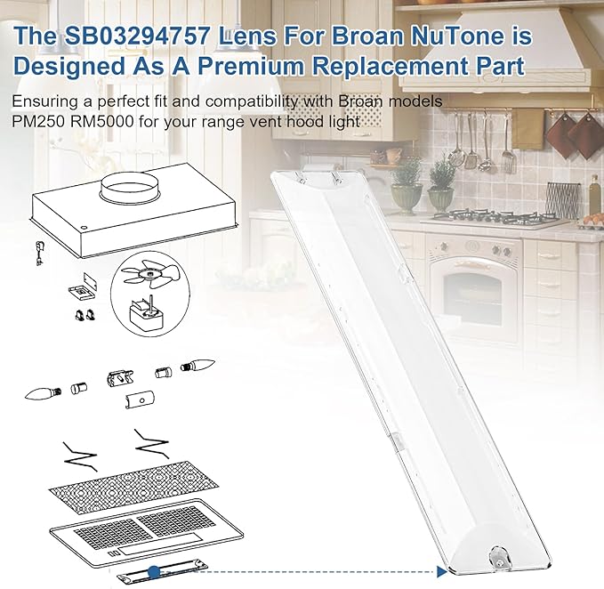 SB03294757 Range Hood Light Cover for Broan Light Lens Cover, Range Vent Hood Light Lens, Range Hood Parts Replacement Hood Light Lens Compatible Fits Various Broan Models