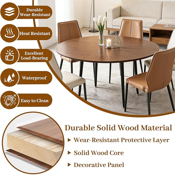 Wood Round Foldable Table Top Only Large Portable Tabletop for Desktop Transformation 47 51 55 59 63 71 inch 4-Fold Folding Round Table Top Extender Space Saving for Family Dinners(Light Walnut,47")