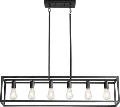 41'' Dining Room Light Fixture, 6-Light Black Chandeliers for Dining Room, Linear Kitchen Light Fixtures, Modern & Farmhouse Style, Rectangle, Height Adjustable (E26, Metal)
