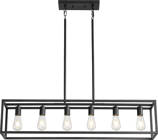 41'' Dining Room Light Fixture, 6-Light Black Chandeliers for Dining Room, Linear Kitchen Light Fixtures, Modern & Farmhouse Style, Rectangle, Height Adjustable (E26, Metal)
