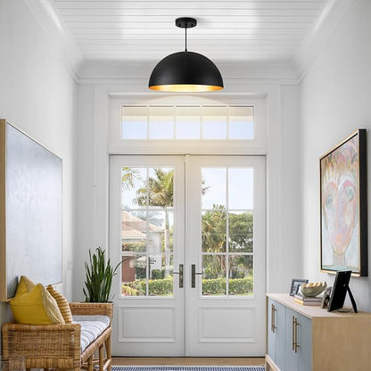 16" Dome Farmhouse Pendant Lights for Kitchen Island,Industrial Matte Black Pendant Light, Modern Adjustable Hanging Lamp for Dining Room,Living Room,Hallway,Cafe,Bar,1 Pack