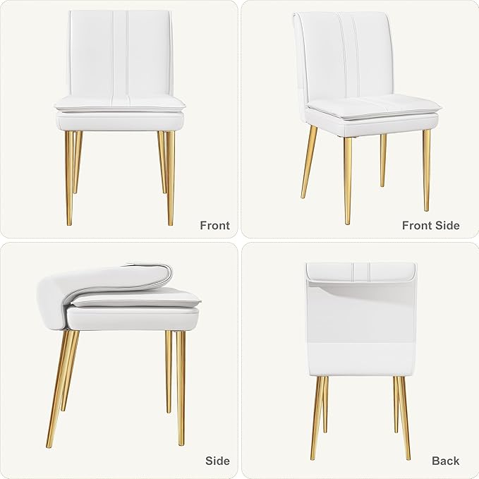 VECELO Upholstered PU Dining Chairs Set of 6, Kitchen Chairs with Padded Seat for Living Room, Dining Room, High Back and Steel Legs, Easy Assembly, White