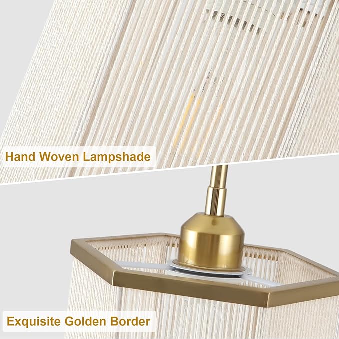 Hand-Woven Rattan Pendant Light with Gold Trim, 7.67" Boho Hexagonal Hanging Pendant Light Fixture, Coastal Mini Ceiling Lights for Kitchen Sink, Entryway, Bathroom, 1-Light, E26 Base, Gold