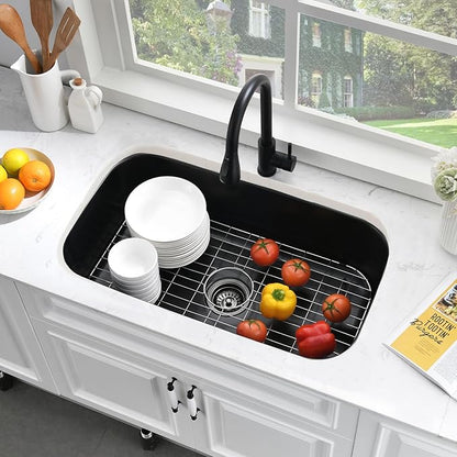 28 Black Undermount Kitchen Sink-Bokaiya 28x18 Inch Undermount Stainless Steel Sink 16 Gauge Single Bowl Kitchen Sinks with Dish Grid