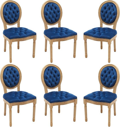 Velvet Dining Chairs Set of 6, Vintage Wooden Dining Chair with Solid Wood Legs, Upholstered Farmhouse Kitchen Chair for Living Room, Restaurant, Bedroom (Blue, Set of 6)