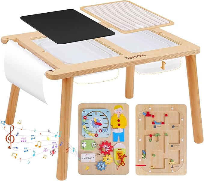 Joylike Sensory Table for Toddlers 1-3 with 2 Large Storage Bins, 4 Montessori Activity Boards and Paper Roll, Educational & Multi-Functional Gift for Kids Draw and Play