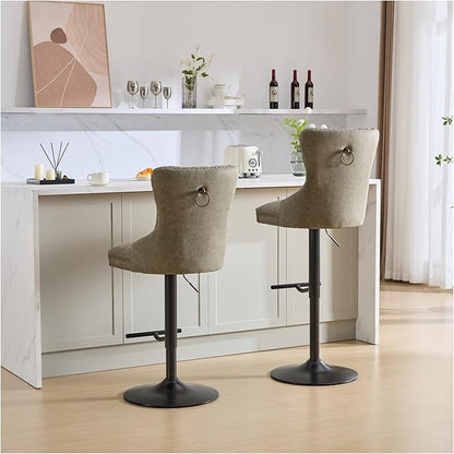 Aged and Retro PU Swivel Barstools Adjusatble Seat Height from 26-33 Inch, Modern Bar Stools with Backs Comfortable Tufted for Home Pub and Kitchen Island