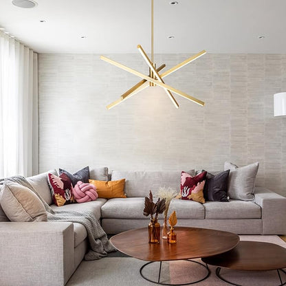 Y'INSP Gold Sputnik Chandeliers Modern LED Linear Chandelier Light 4 Light Pendant Light for Dining Room Foyer Kitchen Island Bedroom Living Room Gold Sputnik Light Fixture