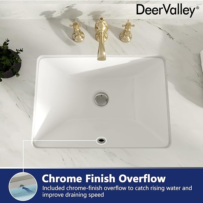 DeerValley DV-1U306 Ursa Undermount Bathroom Sink, 17.91”x 12.8” Vessel Sinks Rectangle Undermount Sink Modern White Ceramic Vanity Vessel Sink with Overflow