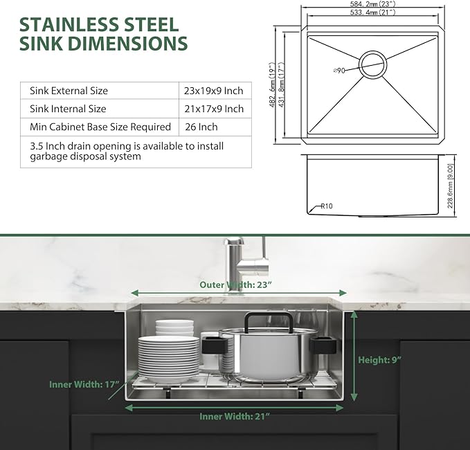 23 inch Undermount Kitchen Sink Workstation - Couoko 23x19 Undermount Bar Sink Ledge 16 Gauge 304 Stainless Steel Single Bowl Sink Deep Handmade RV Sink