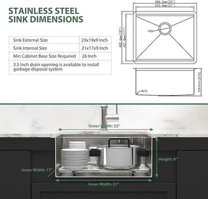 23 inch Undermount Kitchen Sink Workstation - Couoko 23x19 Undermount Bar Sink Ledge 16 Gauge 304 Stainless Steel Single Bowl Sink Deep Handmade RV Sink