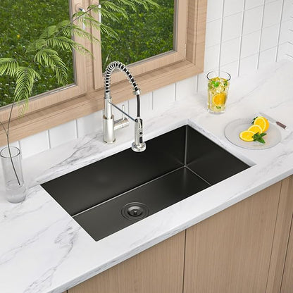 30 Inch Undermount Kitchen Sink Black 18 Gauge Stainless Steel Under Counter Sink Single Bowl Deep Handmade Single Bowl Kitchen Sink,30"x18"x9"