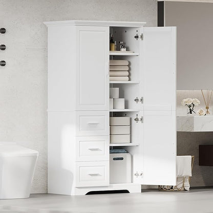 62.5" Storage Cabinet with Doors and Drawers, Kitchen Pantry Cupboard Shelf Organizers for Home, Bathroom and Living Room, Solid Wood Legs, Gray