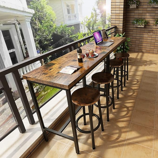 Recaceik 3 Piece Pub Dining Set, Modern bar Table and Stools for 2 Kitchen Counter Height Wood Top Bistro Easy Assemble for Breakfast Nook Living Room Small Space Restaurant, Rustic Brown 39