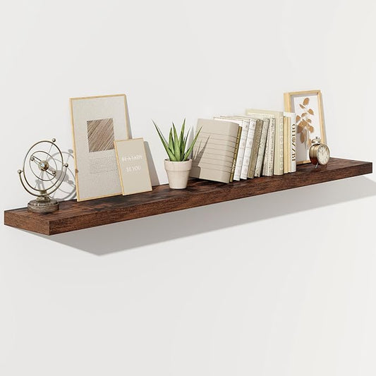Fun Memories 66 Inch Fireplace Mantel Shelf with Invisible Bracket, 8 Inch Deep Floating Shelf for Living Room, Kitchen, Farmhouse, Brown