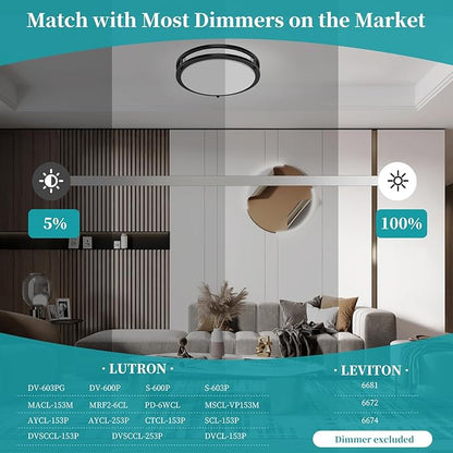16Inch Flush Mount LED Ceiling Light Fixtures Black, 5CCT Adjustable 2700K 3000K 4000K 5000K 6500K, 4500LM Close to Ceiling Light for Kitchen, Hallway, Bathroom, Kitchen, Bedroom, 1 Pack
