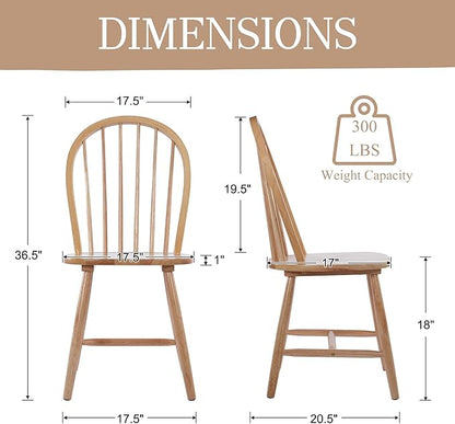 chairus Farmhouse Natural Dining Chairs Set of 4, Windsor Wooden Dining Room Chairs with Spindle Bow Back, Modern Cottage Armless Side Kitchen Chairs