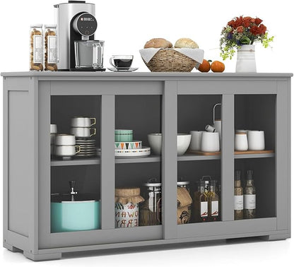NAFORT Wooden Buffet Cabinet Sideboard with Sliding Doors, Kitchen Storage Console Table, Accent Coffee Bar with Adjustable Shelf for Living Room, Dining Room, Entryway (Gray)