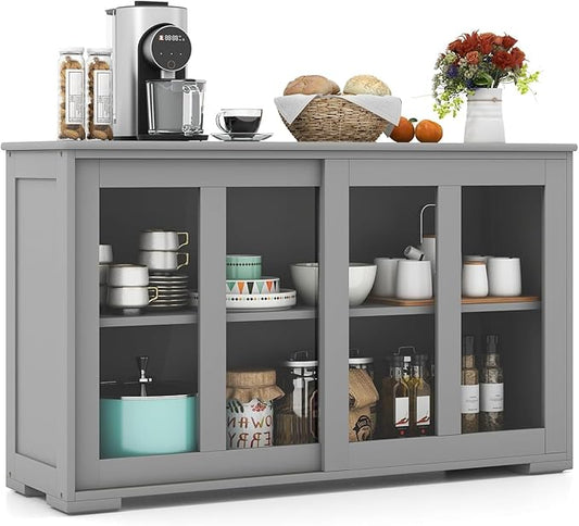 NAFORT Wooden Buffet Cabinet Sideboard with Sliding Doors, Kitchen Storage Console Table, Accent Coffee Bar with Adjustable Shelf for Living Room, Dining Room, Entryway (Gray)