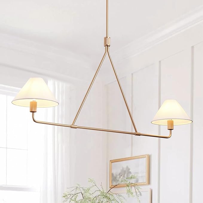 Aiwen Modern 2-Light Kitchen Island Pendant Light 46.45 inch Rose Gold Pendant Lights with Fabric Shade Classic Farmhouse Linear Chandelier Over Table for Dining Room Bar E12