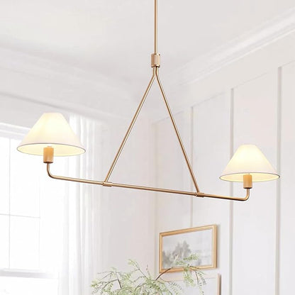Aiwen Modern 2-Light Kitchen Island Pendant Light 46.45 inch Rose Gold Pendant Lights with Fabric Shade Classic Farmhouse Linear Chandelier Over Table for Dining Room Bar E12