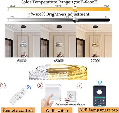 Modern Led Ring Chandelier Dimmable Ring Pendant Light for Kitchen Island Living Room Dining Room Adjustable 11.8 inch Black