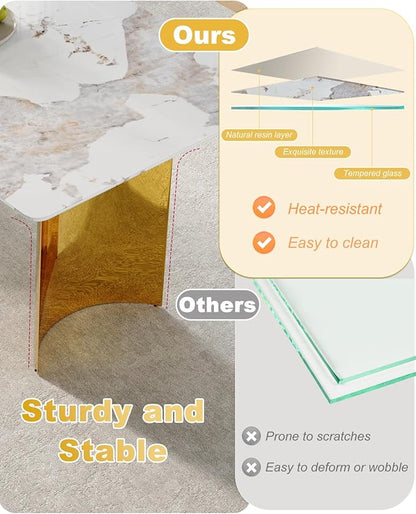 gopop Modern Dining Table for 6,71'' Faux Marble Kitchen Table with Gold Stainless Steel Base,Rectangular Gold Dinner Table Ideal for Kitchen Home Office