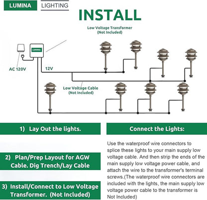 Lumina Lighting® Low Voltage Landscape Lighting Cast-Aluminum Pagoda Path and Area Light Warm White 4W G4 LED Bulb and ABS Ground Stake Included for Yard Walkway Lawn PAL0103-BZLED4 (Bronze, 4-Pack)