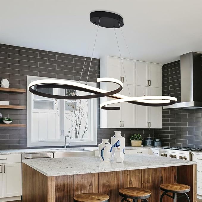 Black Chandeliers for Dining Room Light Fixture Modern Led Pendant Lighting for Kitchen Island Lighting Dimmable with Remote Controller, 3000K-6500K Color Changing