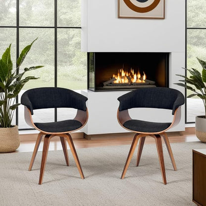 Armen Living Summer Modern Chair in Charcoal Fabric and Walnut Wood - Set of 2