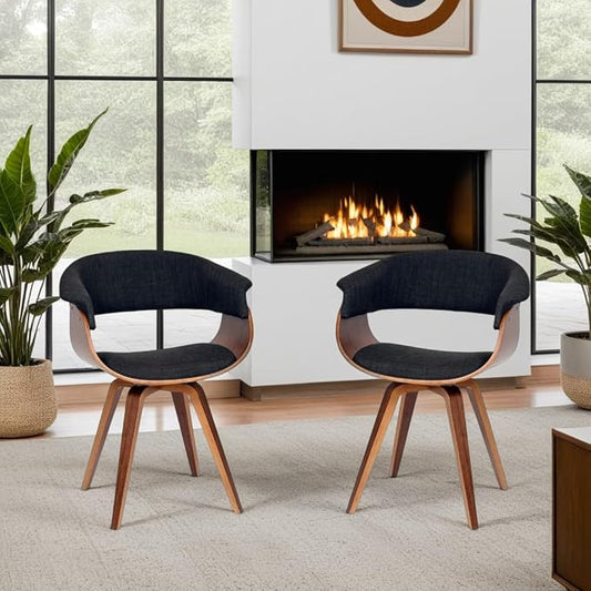Armen Living Summer Modern Chair in Charcoal Fabric and Walnut Wood - Set of 2