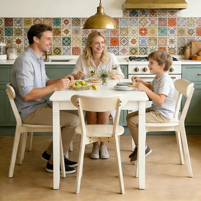 White Wood Dining Chairs Set of 4 – FAS Grade Solid Oak Mid-Century Modern, Curved Backrest, Sturdy Sword-Leg Design, 400 lb Capacity, Easy Assembly for Dining Room, Kitchen Table, or Home Use