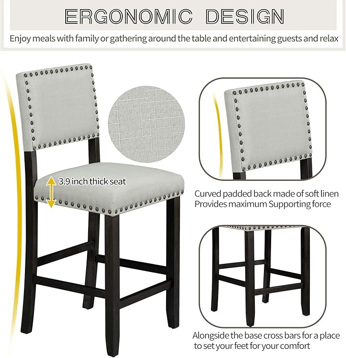 Merax 5 Piece Dining Table Set for 4,Counter Height Kitchen Table Set with One Rectangle Table and 4 Cushioned Chairs for 4 Persons Dining Room Table Set for Small Place