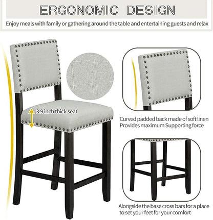 Merax 5 Piece Dining Table Set for 4,Counter Height Kitchen Table Set with One Rectangle Table and 4 Cushioned Chairs for 4 Persons Dining Room Table Set for Small Place