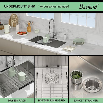 30 Inch Undermount Kitchen Sink - Beslend 30x18x10 Inch Undermount Stainless Steel Kitchen Sink 16 Gauge Single Bowl Round Corner Under Counter Basin