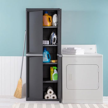 Sterilite 4 Shelf Cabinet, Heavy Duty and Easy to Assemble Plastic Storage Unit, Organize Bins in the Garage, Basement, Attic, Mudroom, Gray, 1-pack