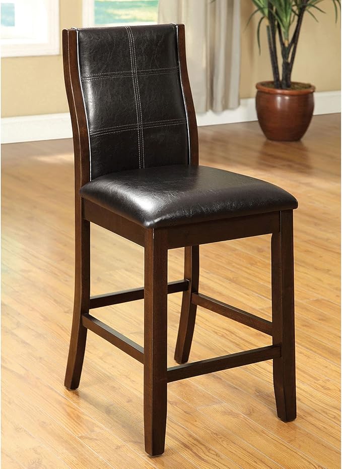 Set of 2 Transitional Counter Height Chairs, Brown Cherry Finish with Espresso Upholstered Seats, Stylish Design for Kitchen Island or Bar