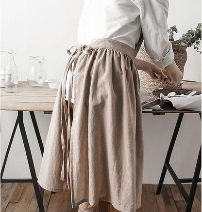Cityelf Cotton Linen Half Apron for Women Vintage Waist Apron Ruffle Plain Bright Color for Cooking Painting Artwork